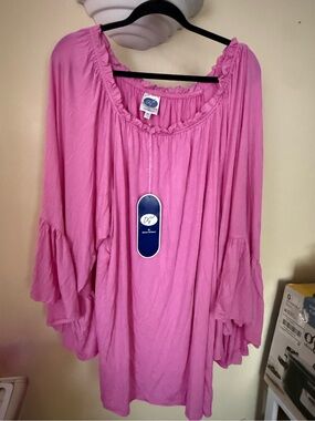 DG2 by Diane Gilman Pink Boho Ruffled Sleeve Tunic